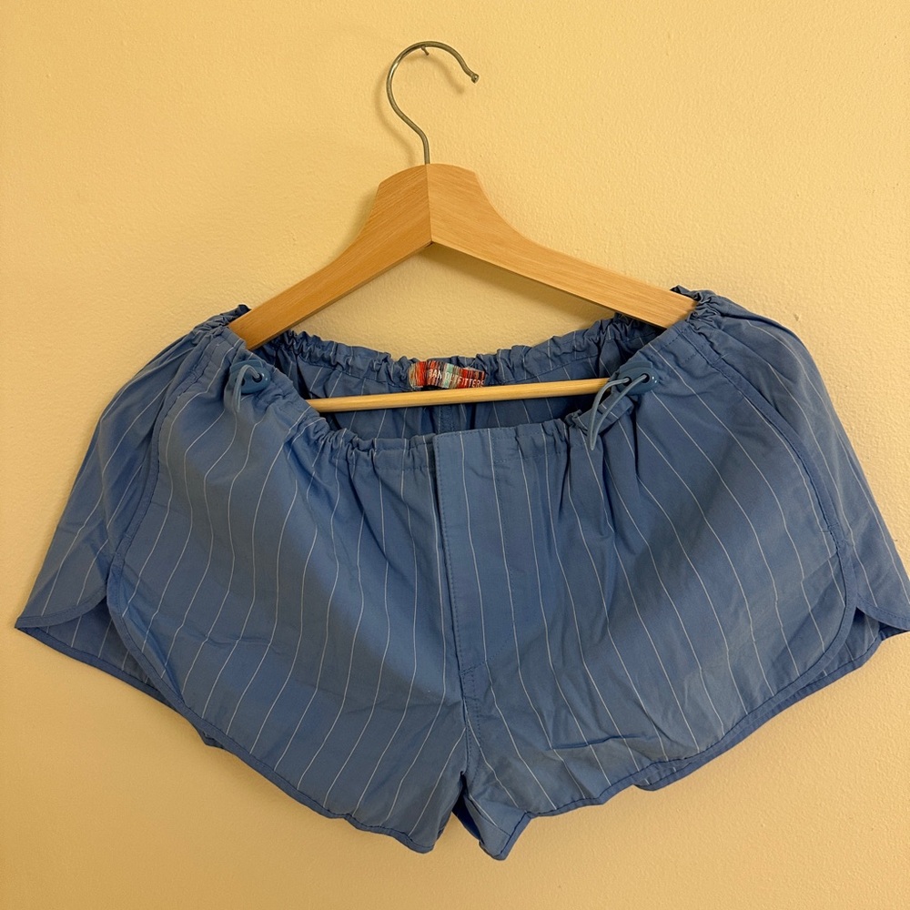 Urban Outfitters Blue Pinstripe Elastic-Waist Athletic Shorts